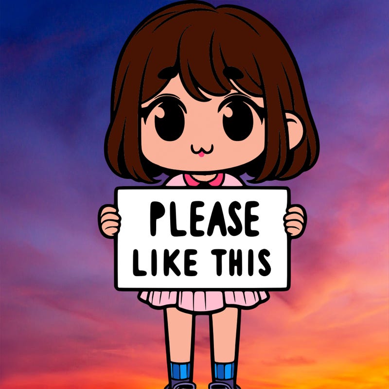 a girl holding a sign that says please like this one