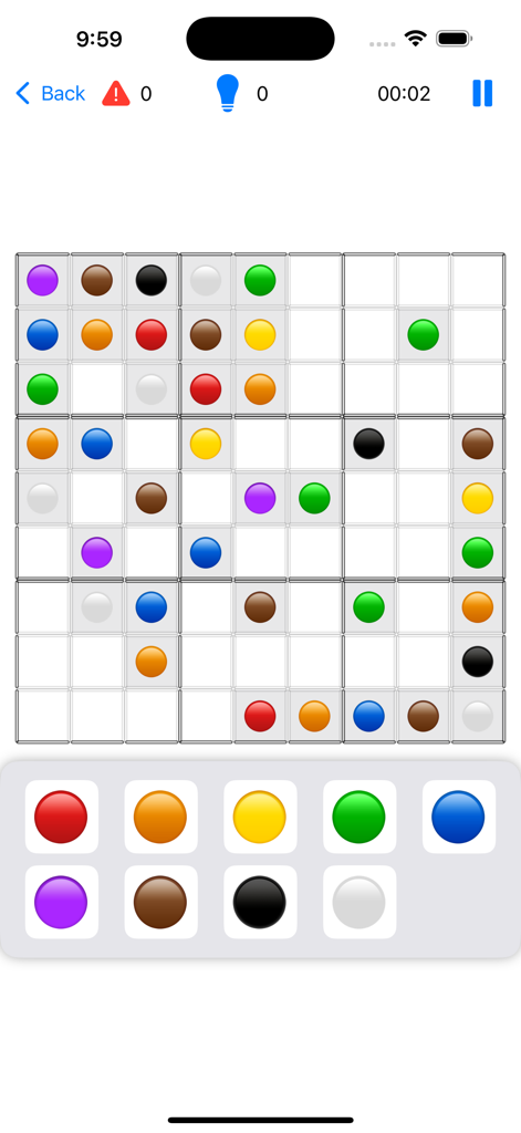 Sudoku – Numbers & Symbols - Um quebra-cabeça lógico Sudoku 9x9 usando esferas coloridas em vez de números.