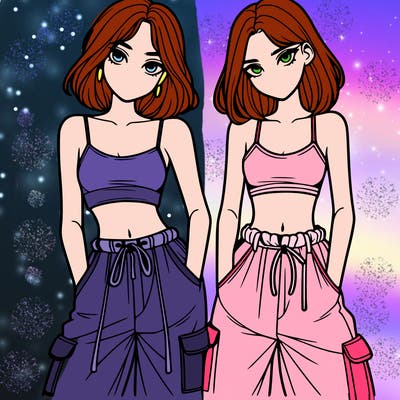 two girls with crop top with baggy pants