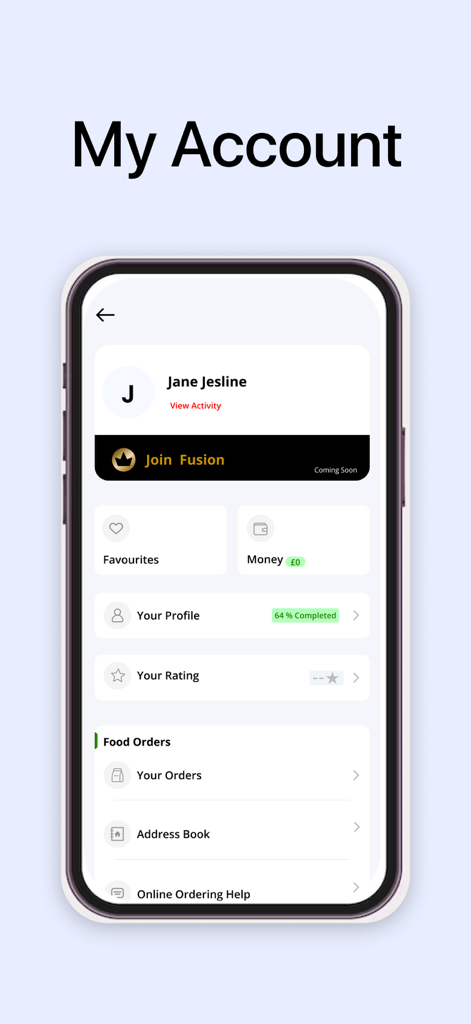 Lucky Panda - My Account screen of the Lucky Panda mobile app featuring user profile and order history