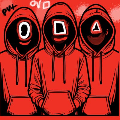 3 faceless people in  hoodies