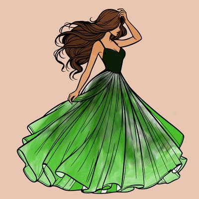 realistic woman with dress flowing in the wind