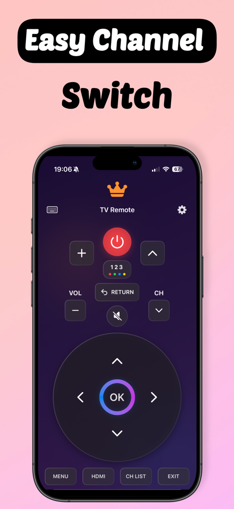 Interface of the Remote Smart Tv Universal app showing easy channel switching controls