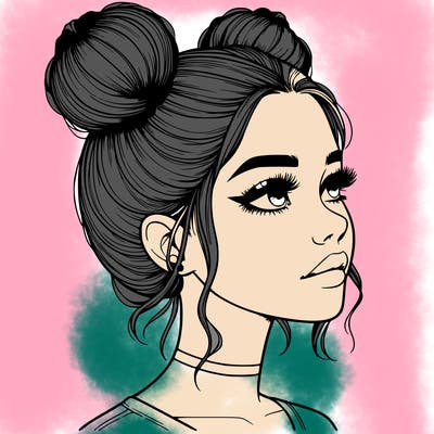 realistic girl with buns on the top of her head