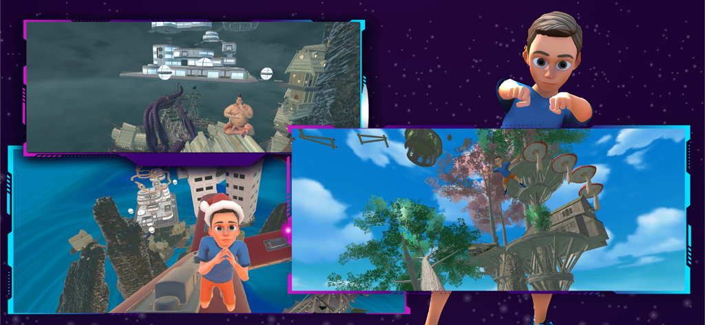 Only Parkour : Climb Up & Jump - Gameplay-Collage von Nur Parkour, die Charaktere zeigt, die schwebende Plattformen und Hindernisse erklimmen