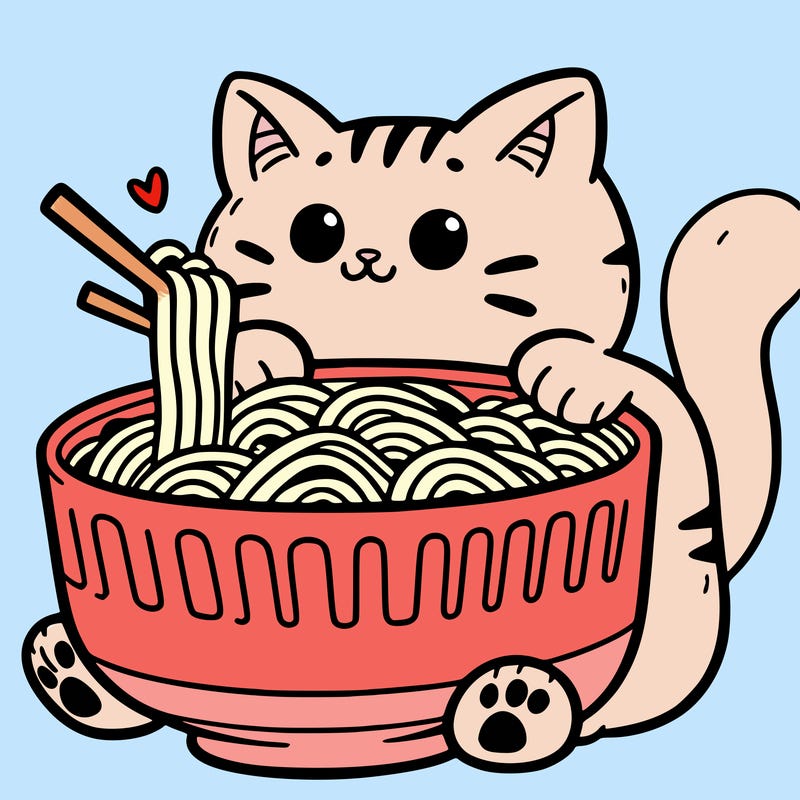 cat with ramen