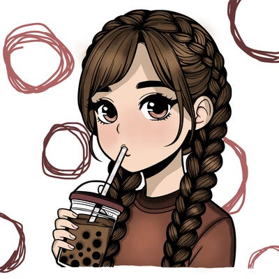 realistic girl with braided hair drinking boba