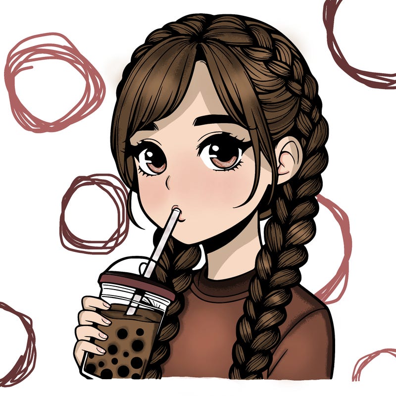 realistic girl with braided hair drinking boba