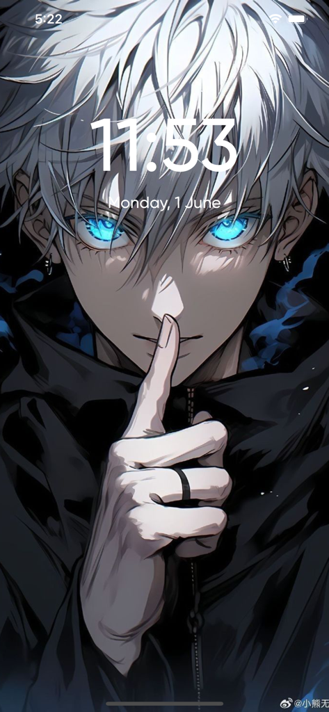 Hochwertiger 4K-ästhetischer Anime-Hintergrund von Satoru Gojo auf einem iPhone-Sperrbildschirm