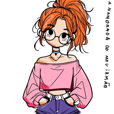 girl with a messy ponytail glasses a baggy crop top and jean shorts