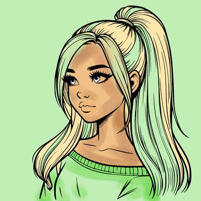 realistic girl with a high ponytail