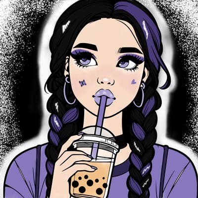 realistic girl with braided hair drinking boba