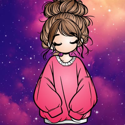 girl with baggy sweatshirt and messy bun