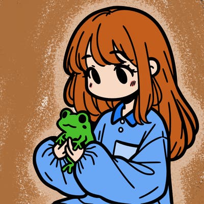 girl with long hair and a oversized shirt. and she is holding a frog