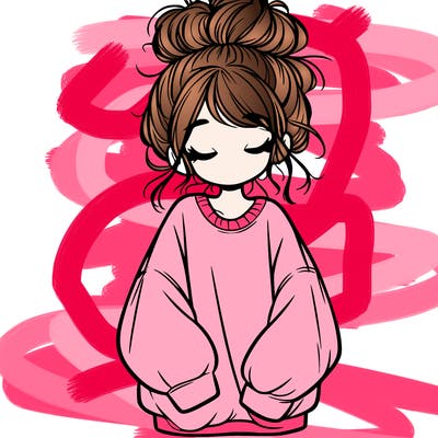 girl with baggy sweatshirt and messy bun