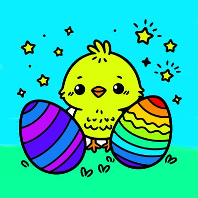 cute easter chick with eggs