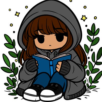 girl in oversized hoodie reading a book