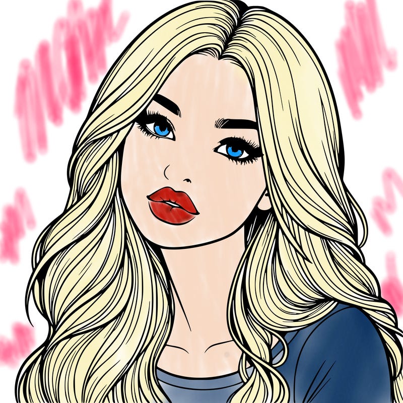 realistic girl with hair on her hair and lips