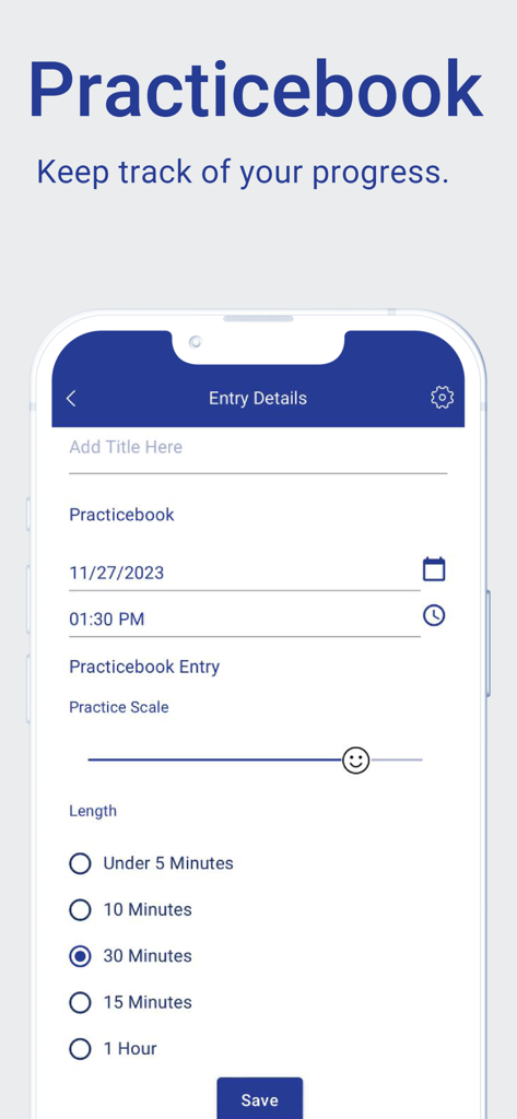 Estill Exercises - Practicebook entry screen in the Estill Exercises app showing vocal training progress tracking