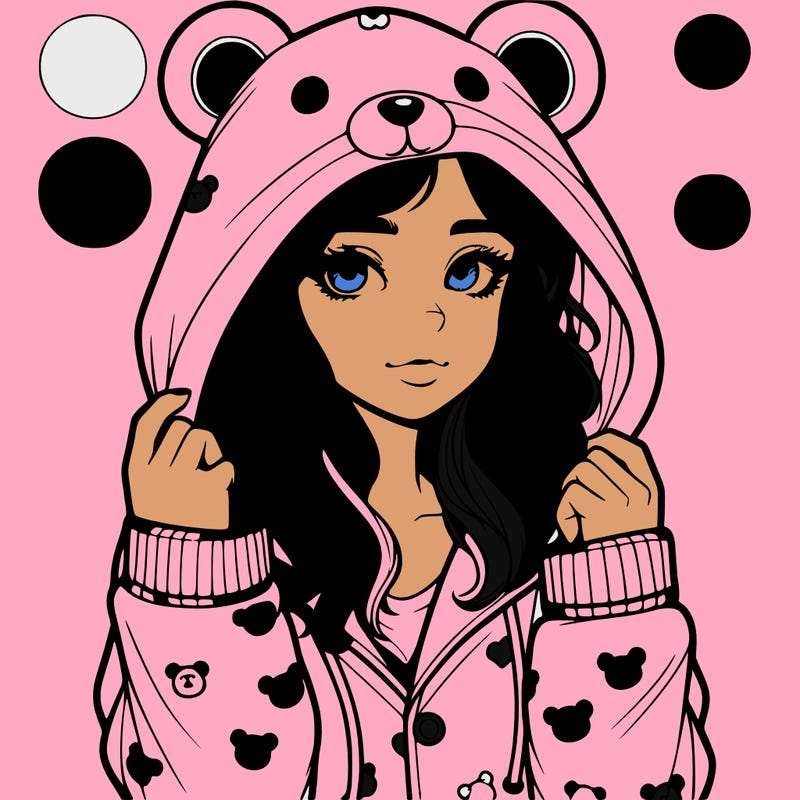 realistic girl in a animal pjs hoodie