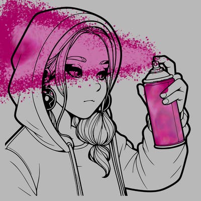 a realistic girl, spray painting