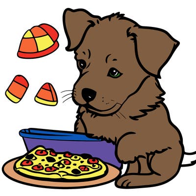 puppy with pizza