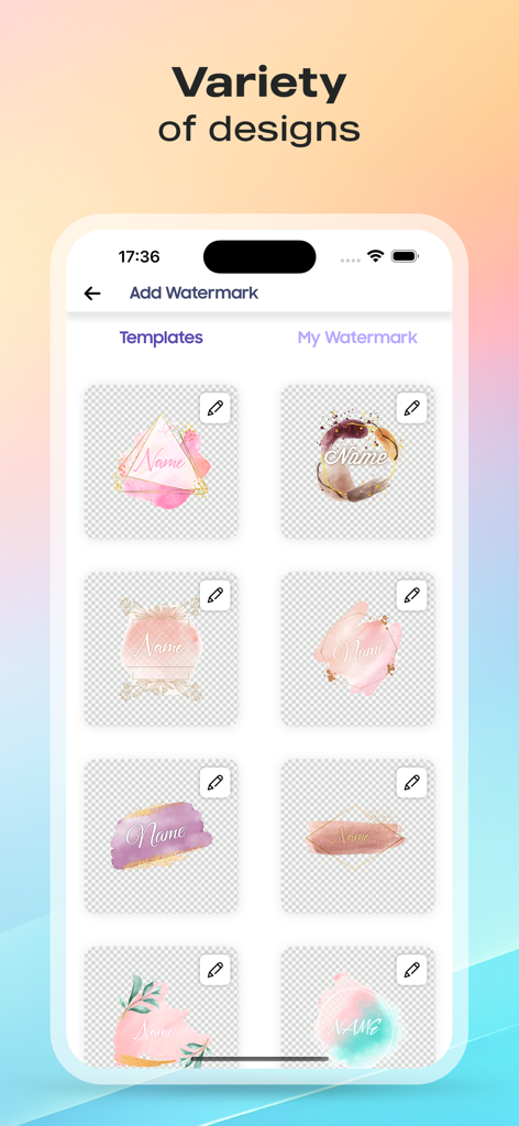 写真用の芸術的な水彩透かしとロゴテンプレートのギャラリー