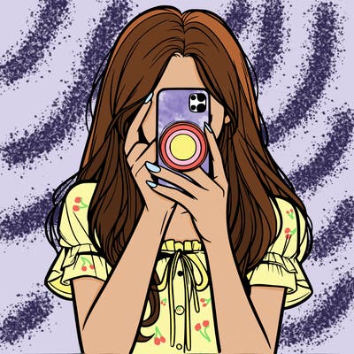 a realistic girl holding her phone taking pictures