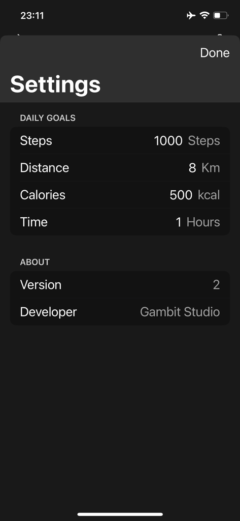 Walking - Step Counter Tracker - Settings screen for daily goals in the Walking Step Counter Tracker app
