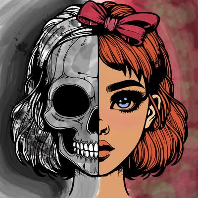 realistic girl with half skull mask