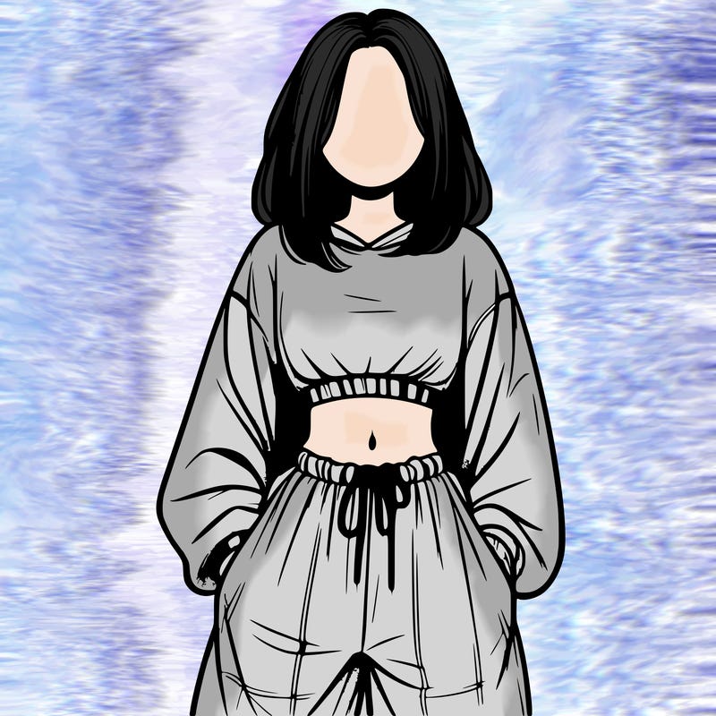 realistic girl faceless with baggy pants and a crop top
