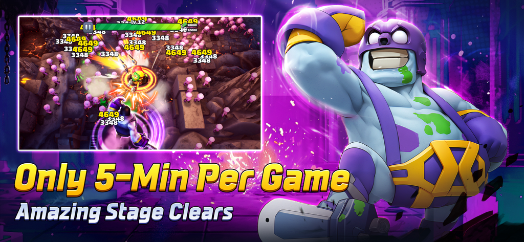 Action packed gameplay of Zombie.io Potato Shooting featuring a muscular hero character and fast five minute sessions