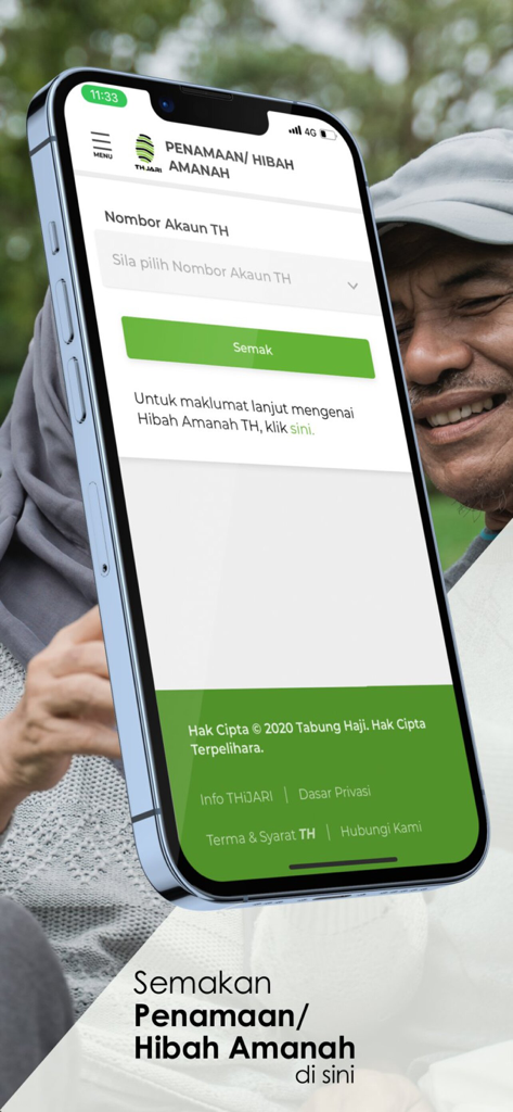 Tabung Haji - THiJARI mobile app screen for checking Hibah Amanah nomination status