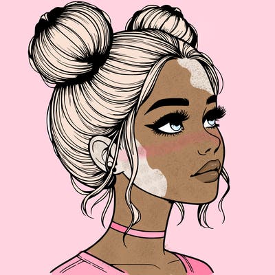 realistic girl with buns on the top of her head