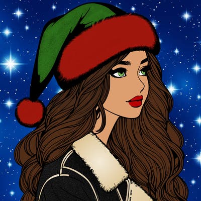 realistic girl in santa hat