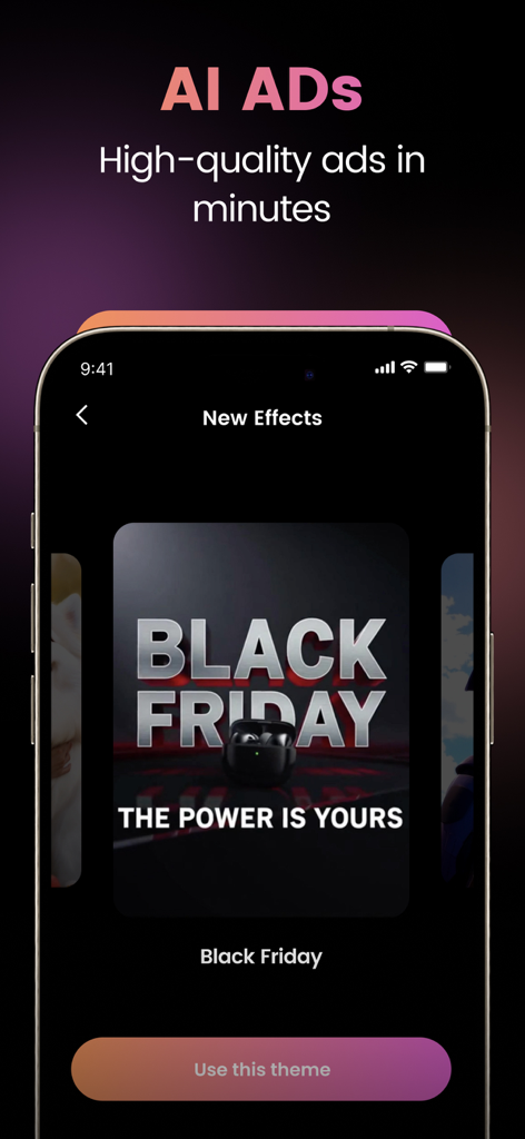 AI Video Generator-VideoMax - VideoMax app interface showing an AI generated Black Friday video ad template