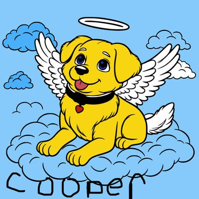 dog with wings in heaven realistic
