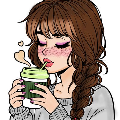 realistic girl drinking coffee