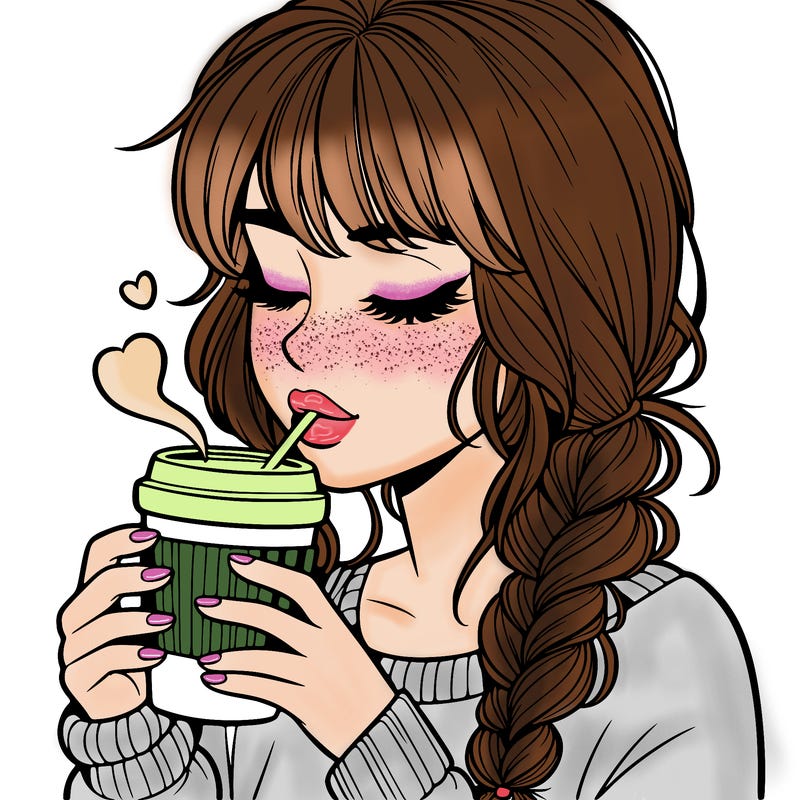 realistic girl drinking coffee