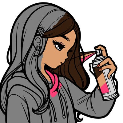 a realistic girl spray painting