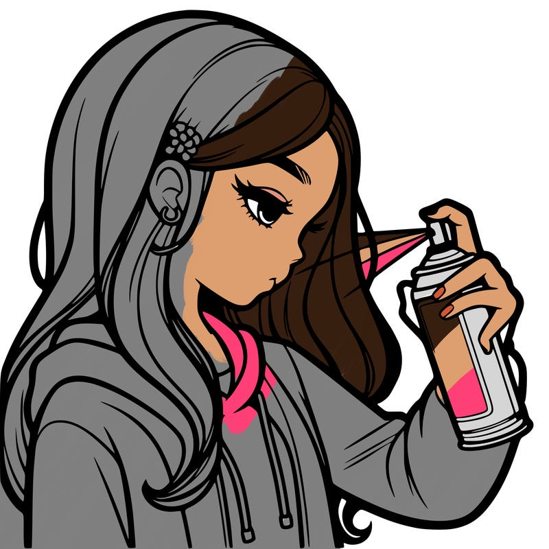 a realistic girl spray painting