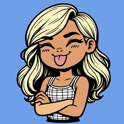 realistic girl crossing her arms and wearing a tank top with her tongue held out she has long hair