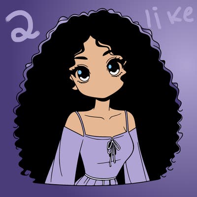 a black anime girl with long afro hair