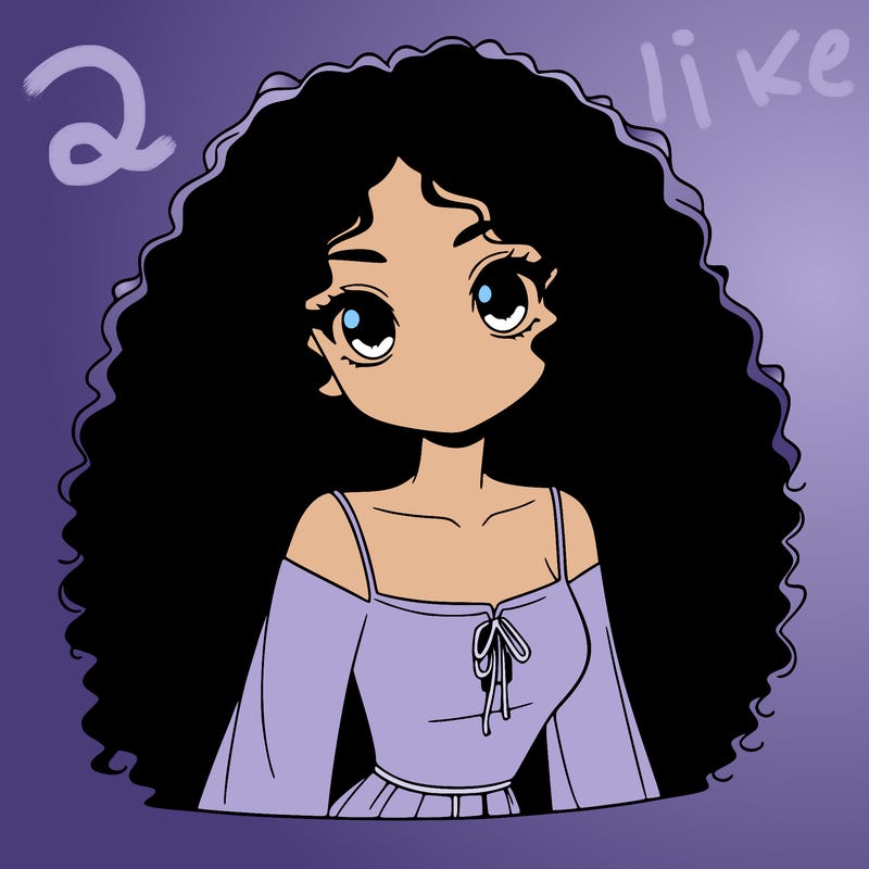 a black anime girl with long afro hair