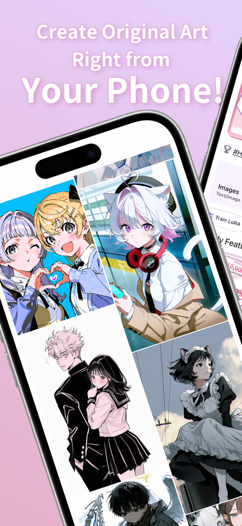 PixAI mobile app interface showing a variety of AI-generated anime character art