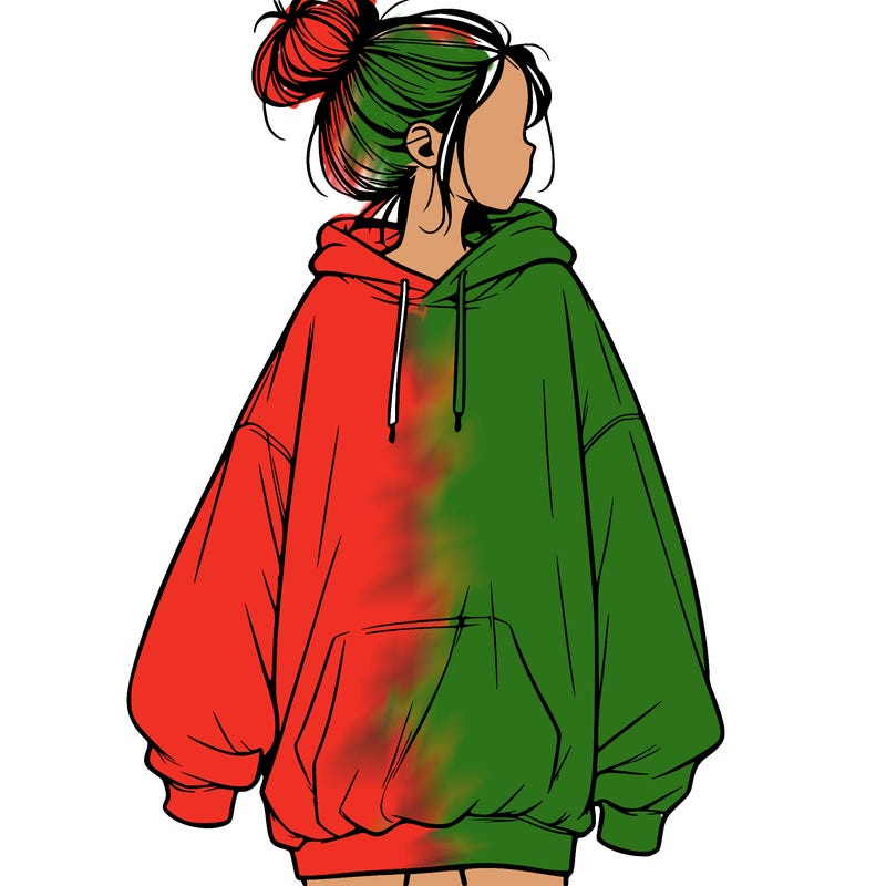 realistic girl with a oversized sweatshirt on and a bun