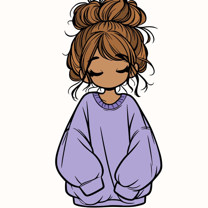 girl with baggy sweatshirt and messy bun