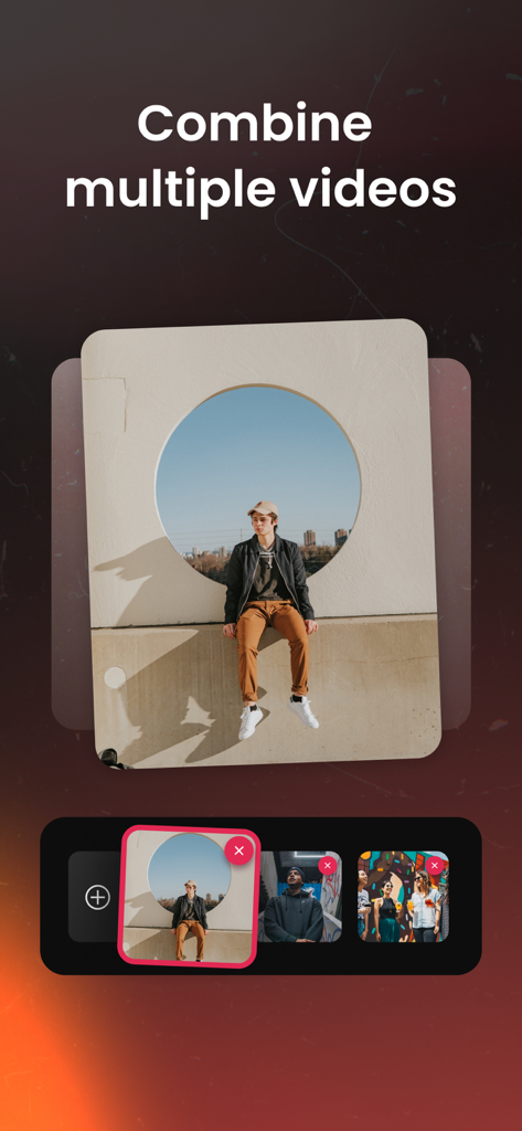 Combine Videos Editor - A screenshot of the Combine Videos Editor app showing multiple video clips being merged together.