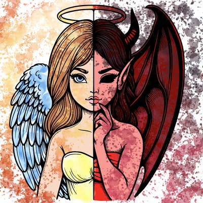 realistic angel half demon