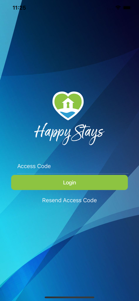 Happy Stays X - Happy Stays X login screen with access code field and logo
